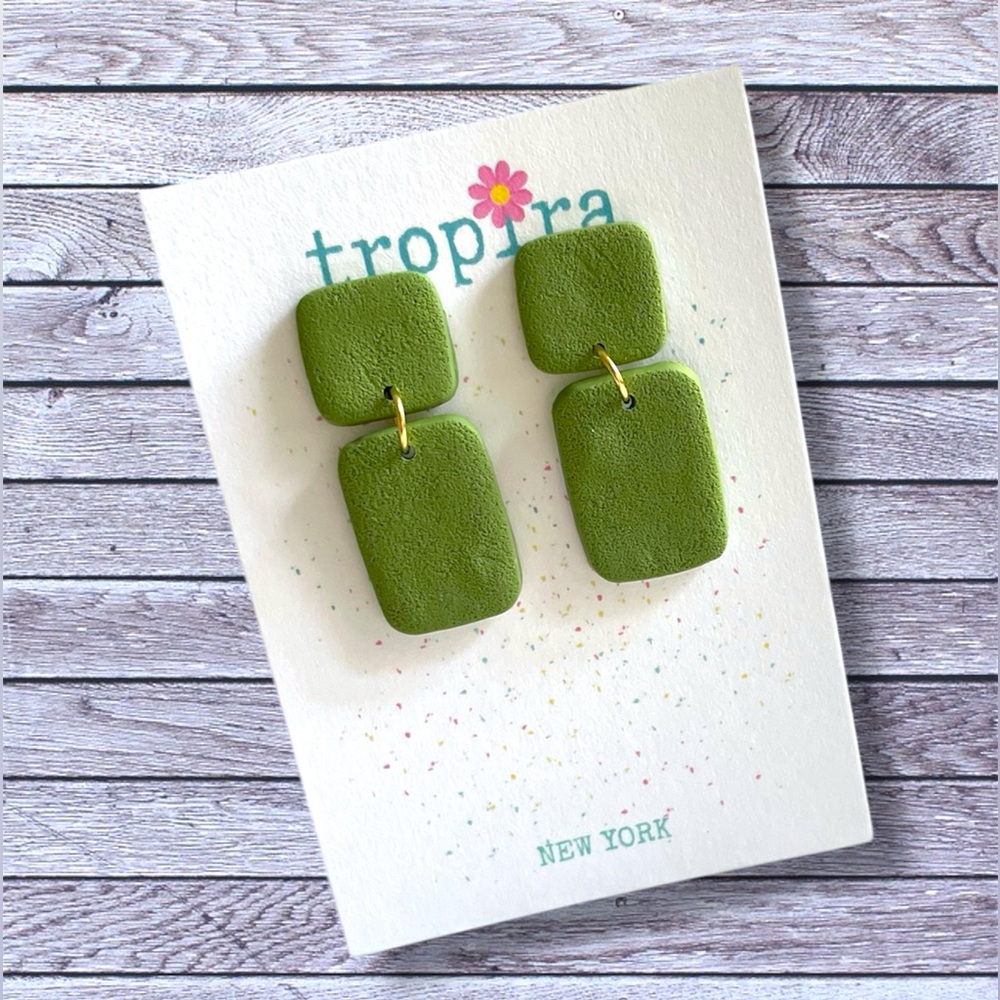 Neutral Green Textured Dangling Earrings
